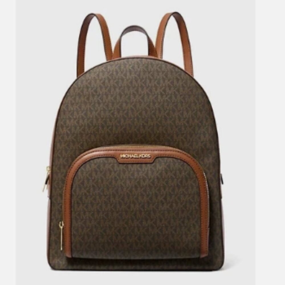 Michael Kors Jaycee Large Zip Pocket Backpack Brown Acorn